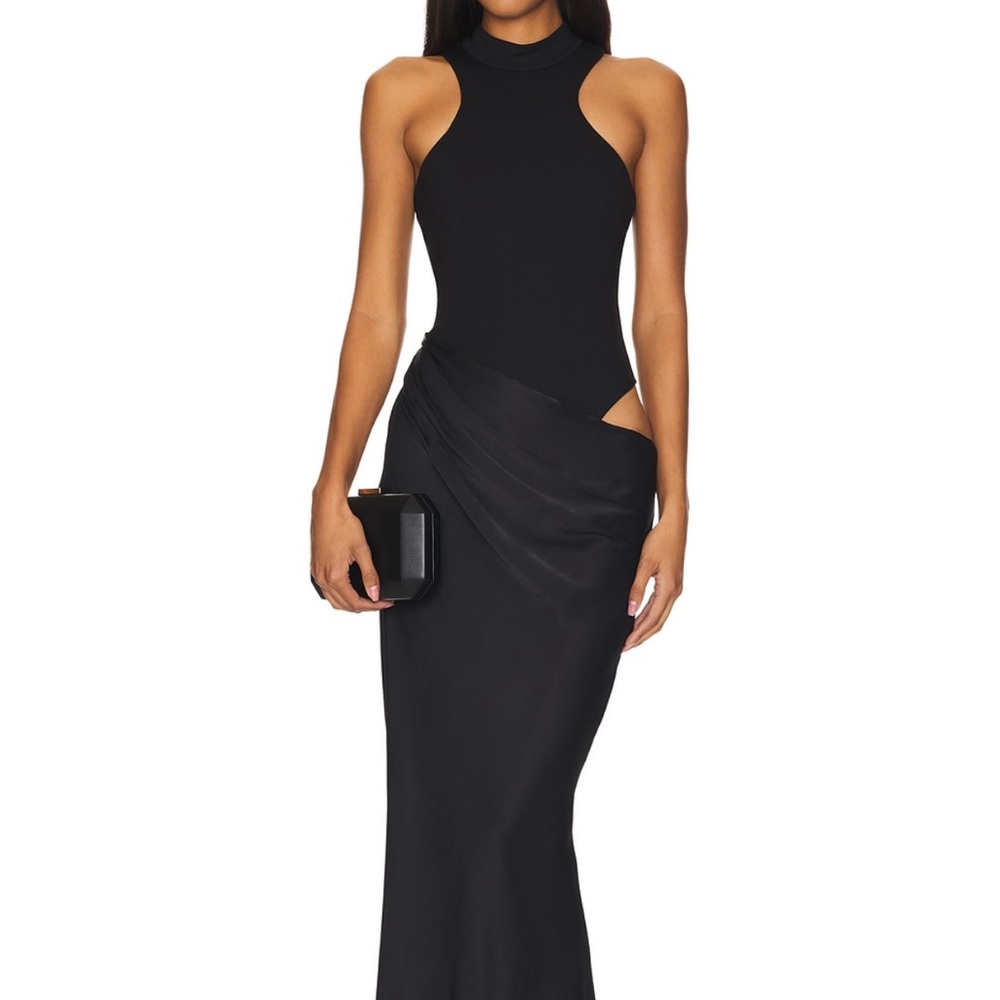 Revolve Camila Coelho Black Cutout Black Tie Dress